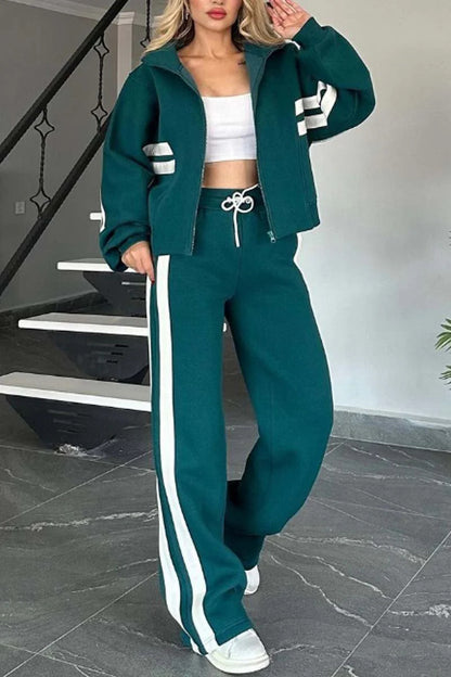 Y2K Striped Casual Sports Suit - Chic Athleisure Wear
