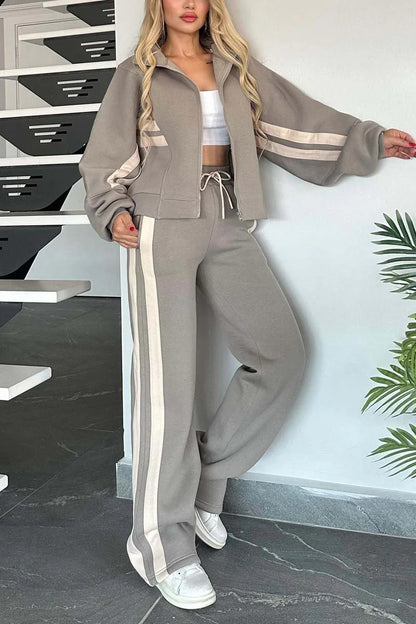 Y2K Striped Casual Sports Suit - Chic Athleisure Wear