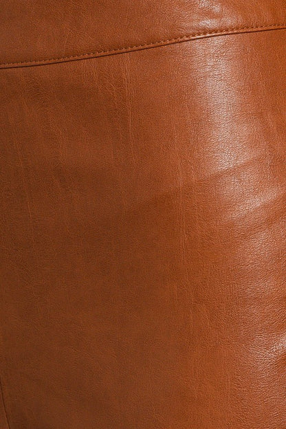 Brown Fitted Faux Leather Straight Pants