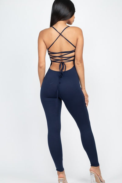 Super Soft Criss-Cross Open Back Bodycon Jumpsuit - Fashions Envy