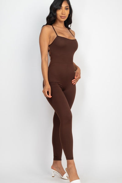 Super Soft Criss-Cross Open Back Bodycon Jumpsuit - Fashions Envy