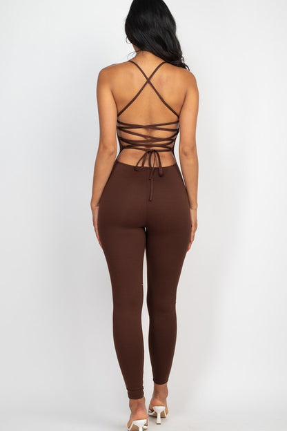 Super Soft Criss-Cross Open Back Bodycon Jumpsuit