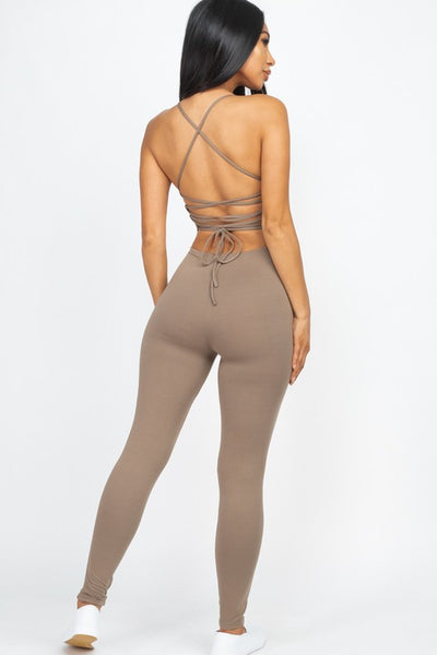 Super Soft Criss-Cross Open Back Bodycon Jumpsuit - Fashions Envy