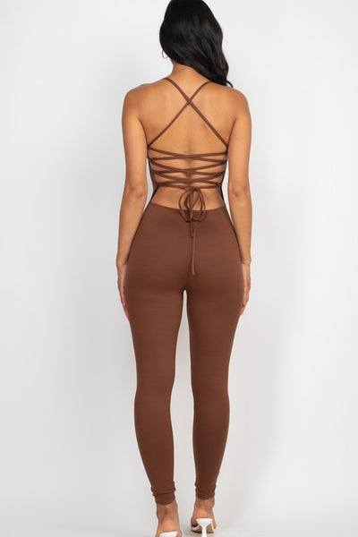 Super Soft Criss-Cross Open Back Bodycon Jumpsuit - Fashions Envy