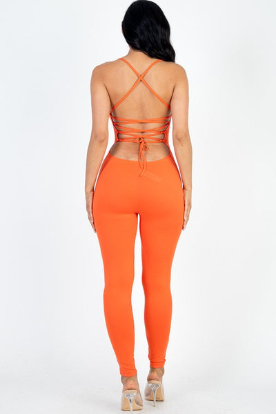 Super Soft Criss-Cross Open Back Bodycon Jumpsuit - Fashions Envy