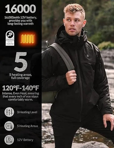 Heated Ski Jacket - 12V Battery 5 Zone Men's Winter Coat - Fashions Envy