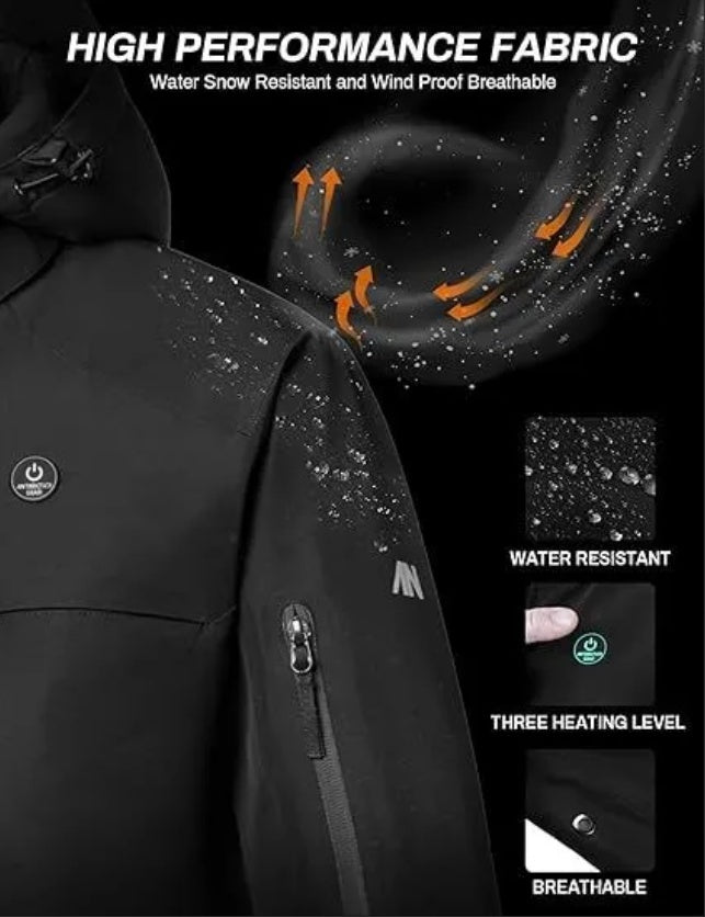 Heated Ski Jacket - 12V Battery 5 Zone Men's Winter Coat - Fashions Envy