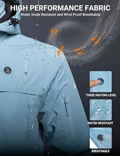 Heated Ski Jacket - 12V Battery 5 Zone Men's Winter Coat - Fashions Envy