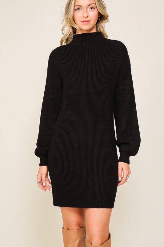 Ribbed Casual Long Sleeve Sweater Dress