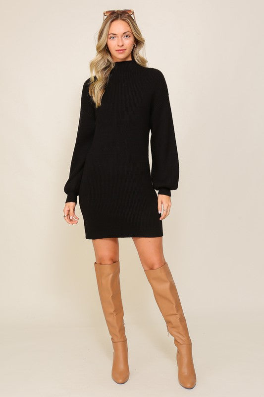 Ribbed Casual Long Sleeve Sweater Dress