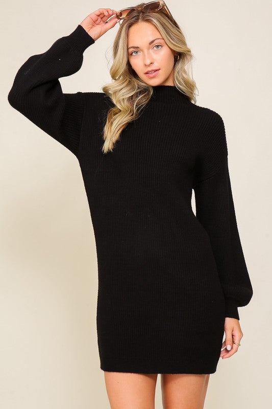 Ribbed Casual Long Sleeve Sweater Dress