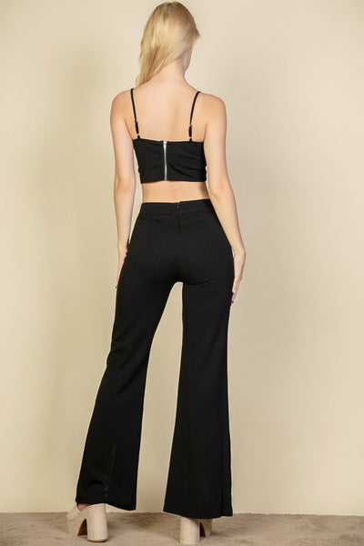 Bustier Crop Top & Front Slit Wide Leg Pants - Fashions Envy