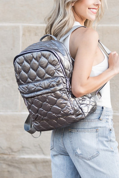 Jade Metallic Puffer Backpack - Fashions Envy