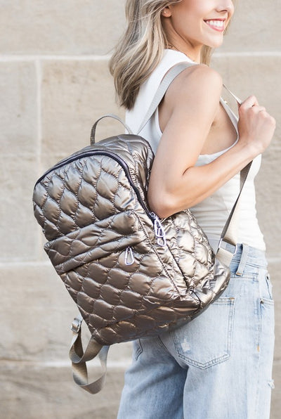 Jade Metallic Puffer Backpack - Fashions Envy