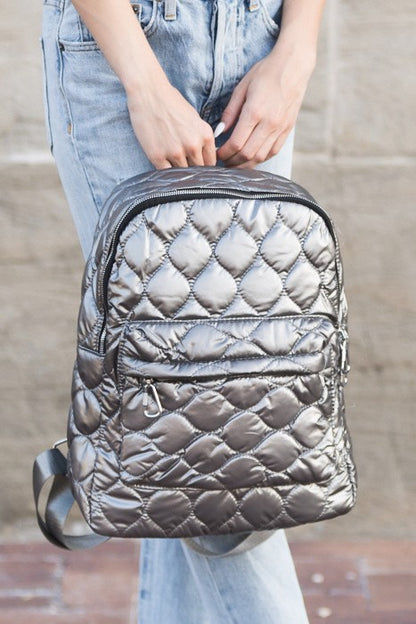 Jade Metallic Puffer Backpack