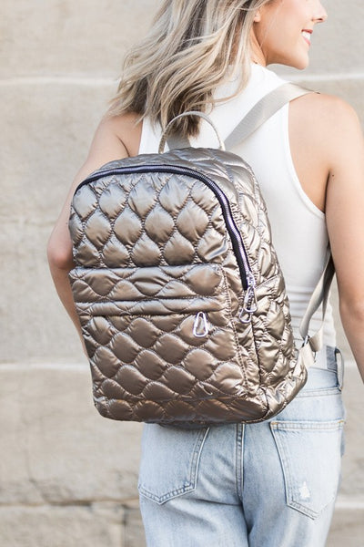 Jade Metallic Puffer Backpack - Fashions Envy