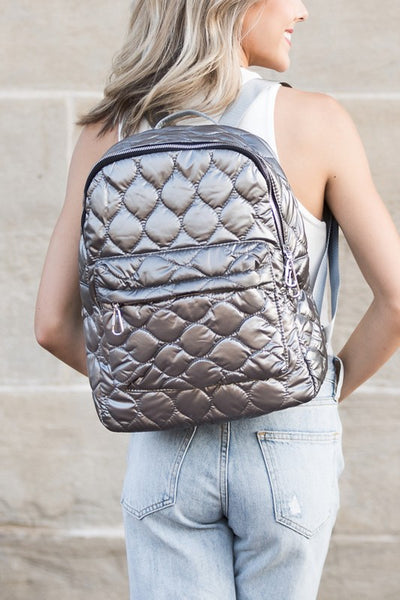 Jade Metallic Puffer Backpack - Fashions Envy