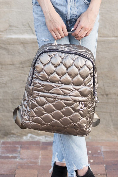 Jade Metallic Puffer Backpack - Fashions Envy