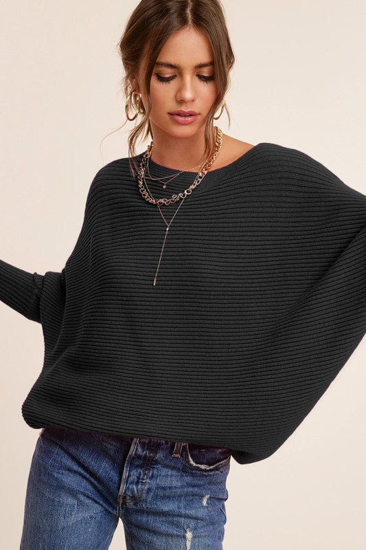 Ribbed Knit Bubble Sleeve Mae Cozy Sweater