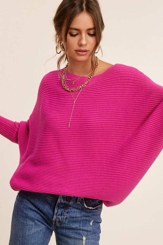 Ribbed Knit Bubble Sleeve Mae Cozy Sweater