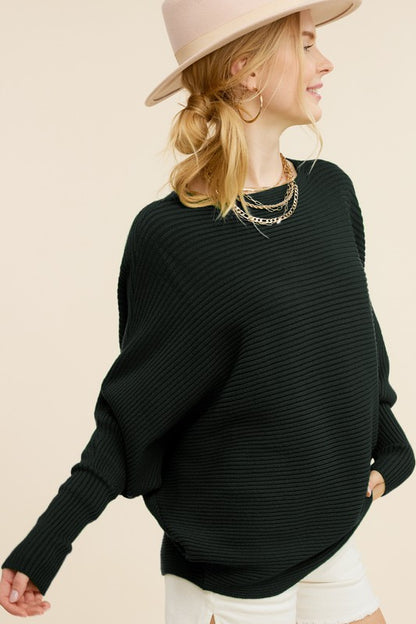 Ribbed Knit Bubble Sleeve Mae Cozy Sweater