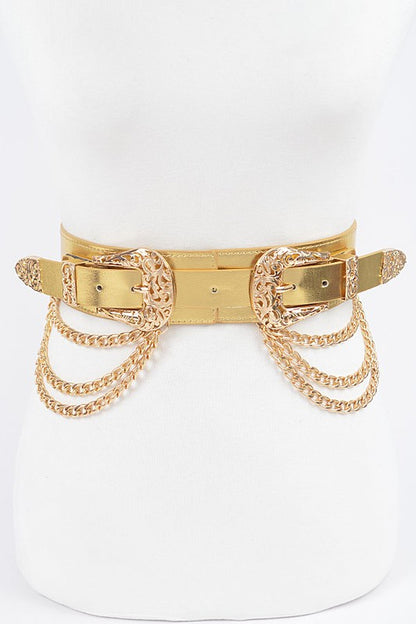 Double Buckle Metallic Stretch Belt