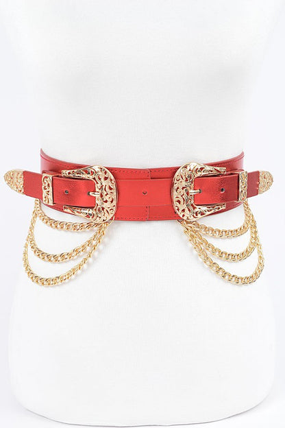 Double Buckle Metallic Stretch Belt