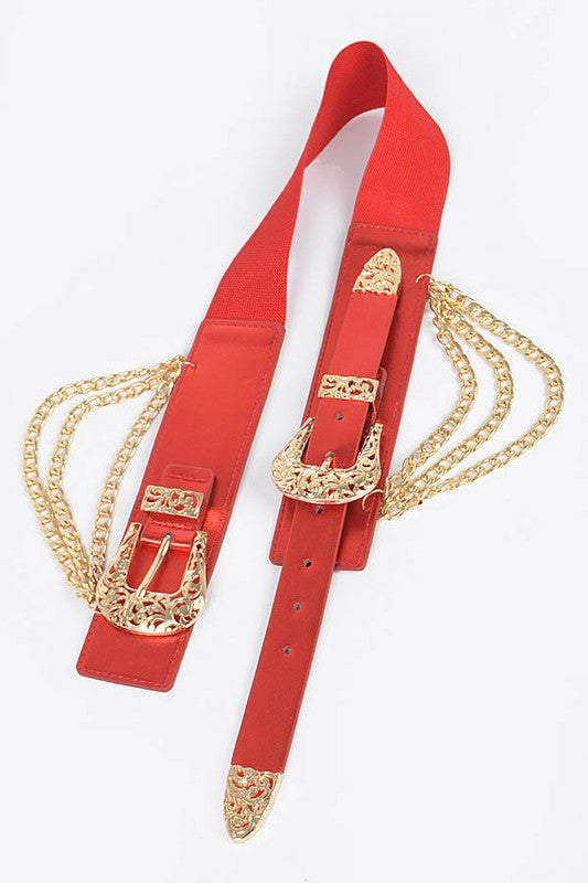 Double Buckle Metallic Stretch Belt