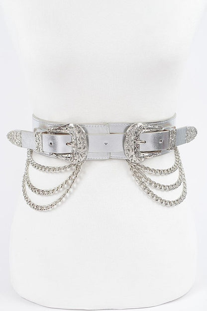 Double Buckle Metallic Stretch Belt