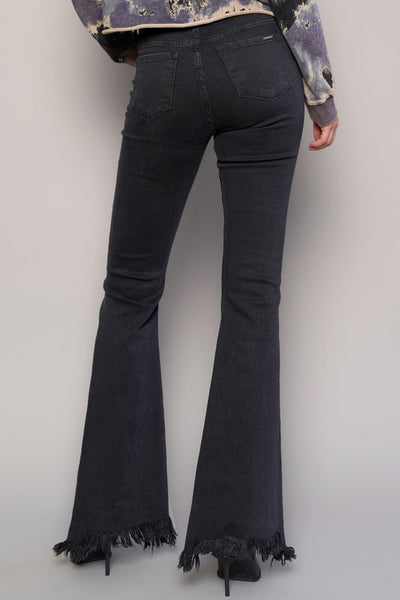 Wide Flare Leg Black Wash Denim Jeans - Fashions Envy