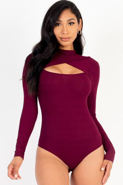 Front Cutout Long Sleeve Bodysuit - Fashions Envy