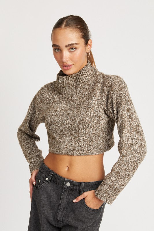 Contrasted Turtle Neck Crop Top