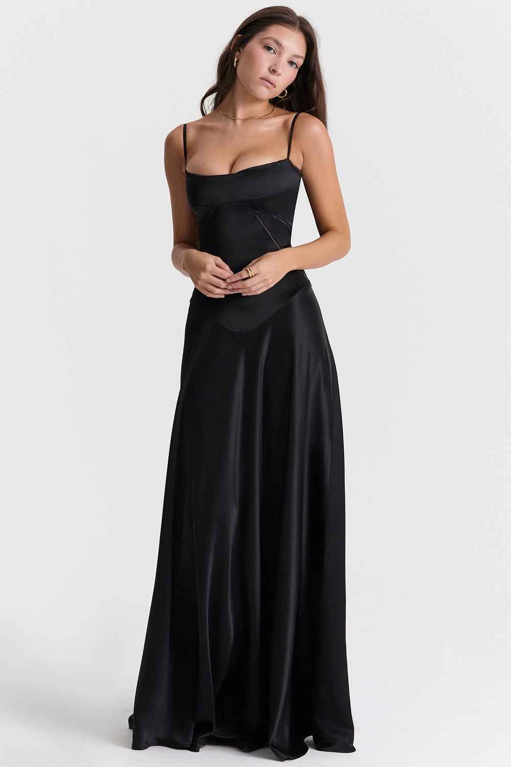 Corset Back Maxi Dress - Spaghetti Strap Slim Fit Camisole Gown