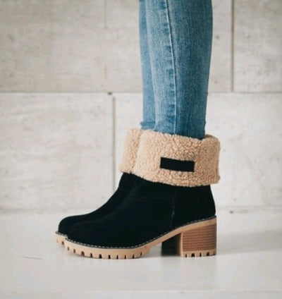 Suede Snow Boots - Mid-Tube Waterproof Platform