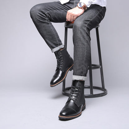 Pointed Tip Lace-up Leather Splicing Martin Boots