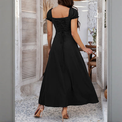 Women's Bohemian Backless Flowy Ruffled Maxi Dress with Adjustable Belt - Summer Vacation