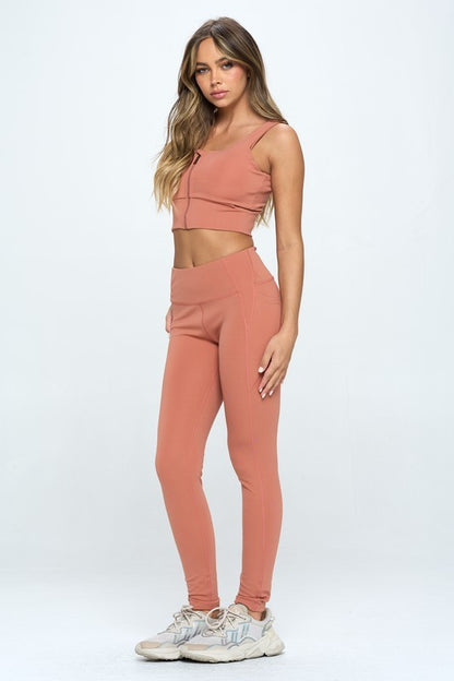 Zip Up Crop Sports Tank Top & Leggings Set