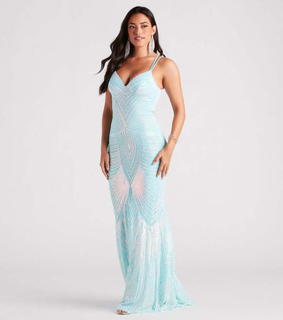 V-Neck Evening Dress - Sequin Floor-Length Gown - Fashions Envy