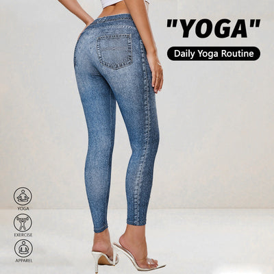 Retro High-Elastic Denim-Like Leggings Butt-Lifting Yoga Pants Denim-Style Yoga Pants Yoga Fitness Wear for Women