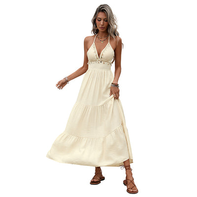 Deep V-neck Maxi Dress - Backless Summer Style