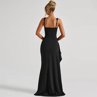 Backless Evening Dress - Strap High Slit Gown - Fashions Envy