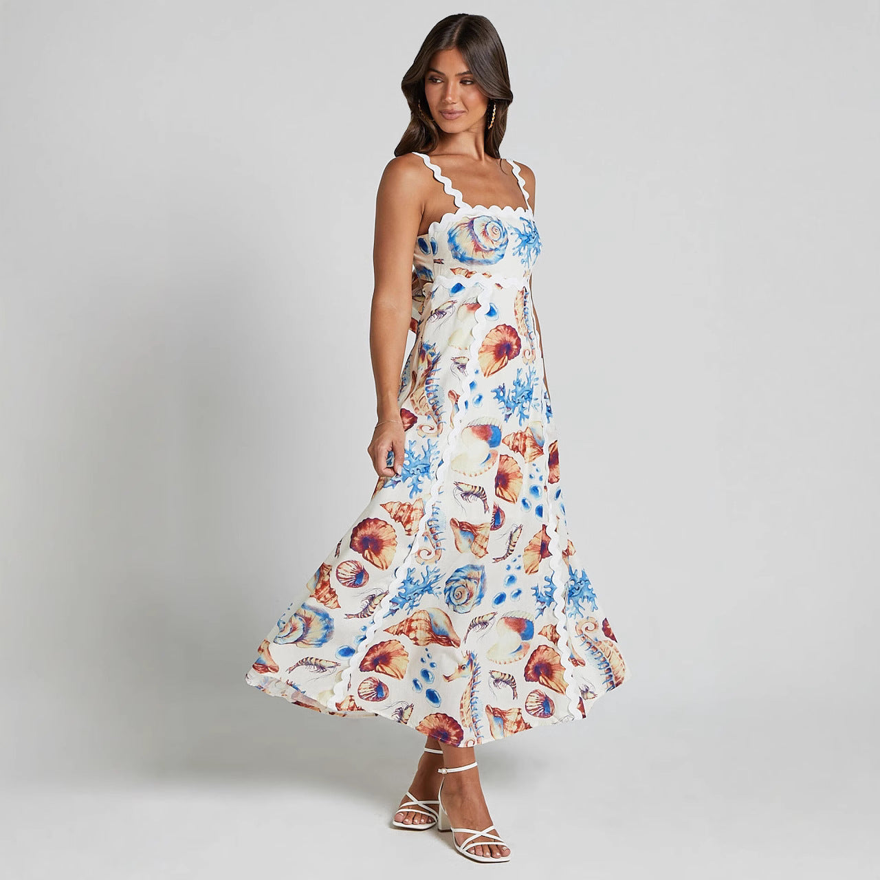 Floral Patchwork Cami Midi Dress - High Waist Boho
