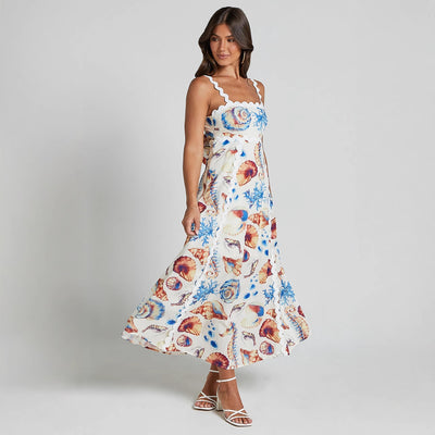 Floral Patchwork Cami Midi Dress - High Waist Boho