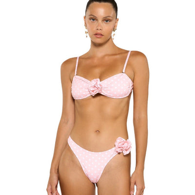 Polka Dot Triangle Bikini Set - Floral Tie String Two-Piece