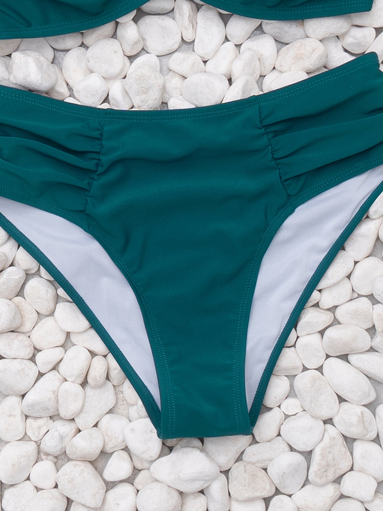 Ruched Bikini - Teal Keyhole High-Waisted - Fashions Envy