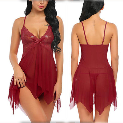 Mesh Nightgown Set - Sheer 2 Piece Suspender Lingerie - Fashions Envy