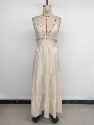 Deep V-neck Maxi Dress - Backless Summer Style