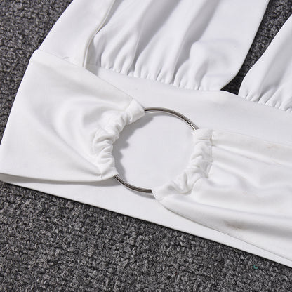 Halter Crop Top and Maxi Skirt Set - White Backless Outfit