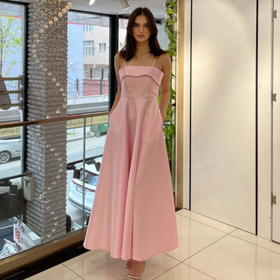 Satin Suspender Dress - Sleeveless Evening Gown - Fashions Envy