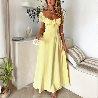 Women's Bohemian Backless Flowy Ruffled Maxi Dress with Adjustable Belt - Summer Vacation